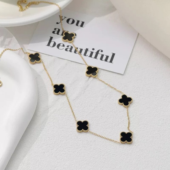 Jewelry - COPY - 18k gold four-leaf clover necklace, female airy acrylic gold plated neck…